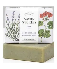 Savon Stories - 'Økologisk og naturlig grøn ler' Med Lavendel og Rosengeranium - 100 g - Faste & Flydende Håndsæber
