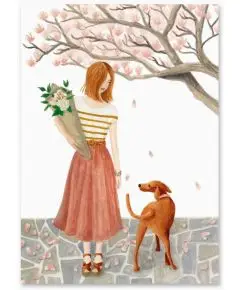 Kort - 'Magnolia Pige Med Blomst' Postkort - Kort, kalendere, blokke og notesbøger