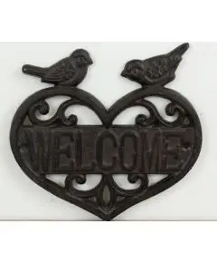 Hjerte velkomstskilt i støbejern, 19,3 cm - Haven