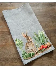 Hør Viskestykke - 'Hare I Frugtbedet' - 42 x 66 cm - Køkkenet