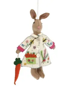 Stor Påskehare Med En Hvid Jakke Og Gulerod - 25 cm - HAVE & BOLIG