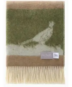 Uld Plaid Med Frynser - Fasan  - Wildlife- Støvet Grøn og Camel - 130 X 190 Cm - JJTextiles