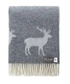 Uldplaid Med Frynser - 'Deer' Grå/Off-White - 190 x 130 cm - JJTextiles