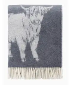 Uldplaid Med Frynser - 'Higland Cow' Grå/Off White - 190 x 130 cm - JJTextiles