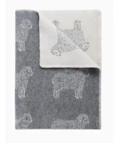 Uldplaid, Kantsyet - Sheep' - Grå/Off-White - 130x90 cm - JJTextiles