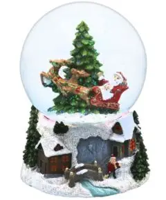 Gisela Graham - 'Stor Snow Globe - Julemandens Sl&aelig;de - Med Musik -17,8 cm - 